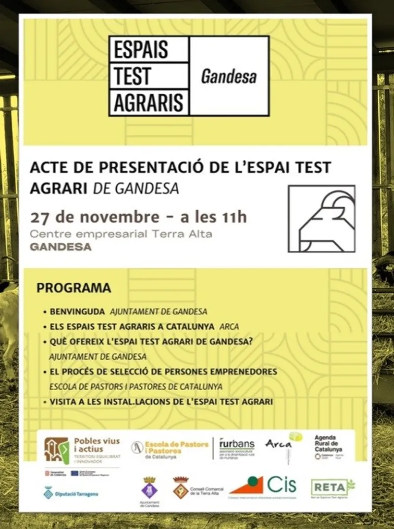 Cartell: Acte de presentació de l'espai test agrari de Gandesa