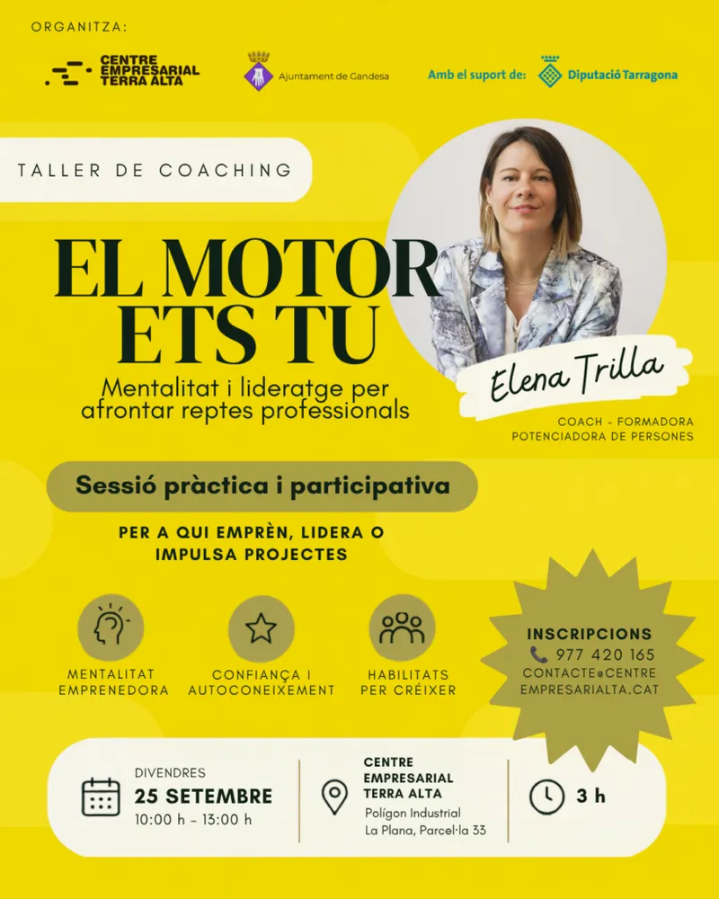 Cartell: Taller de coaching «El motor ets tu» a Gandesa