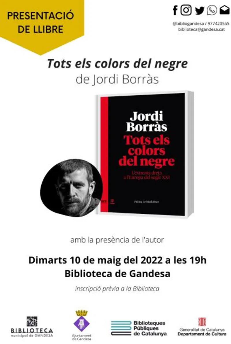 Cartell: Presentació del llibre "TOTS ELS COLORS DEL NEGRE" de Jordi Borràs