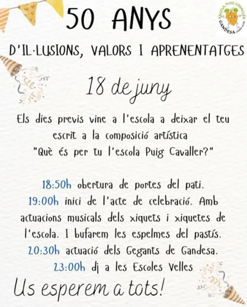 Cartell: 50 anys de l'Escola Puig Cavaller