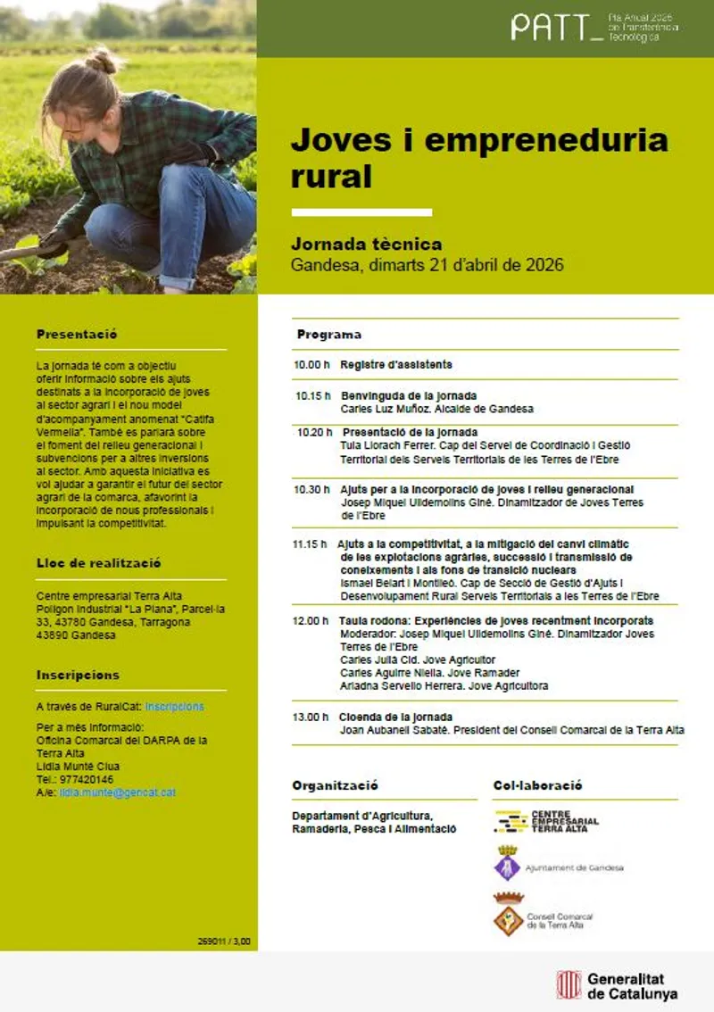 Cartell: Jornada tècnica - JOVES I EMPRENEDURIA RURAL