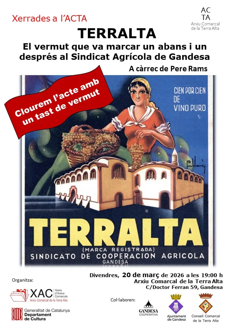 Cartell: ACTA - Xerrada sobre la curiosa història del vermut TERRALTA
