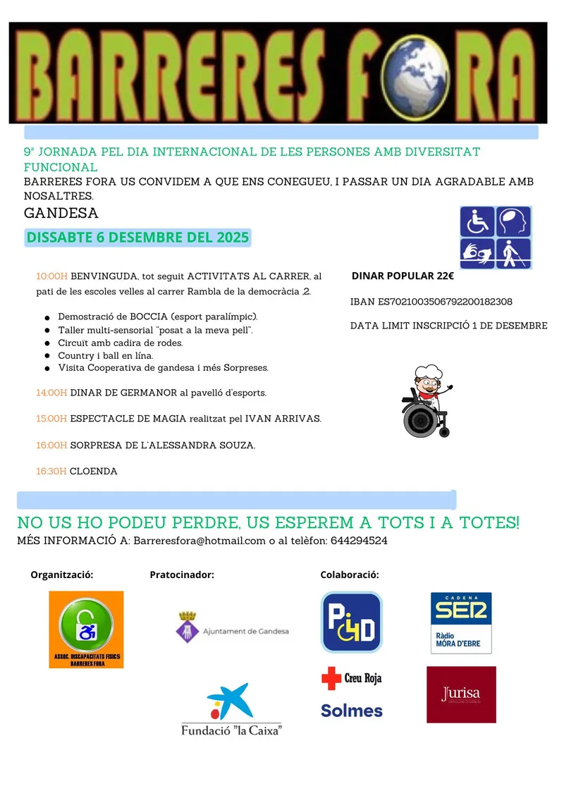 Cartell: 9ª JORNADA PEL DIA INTERNASIONAL DE LES PERSONES AMB DIVERSITAT FUNCIONAL