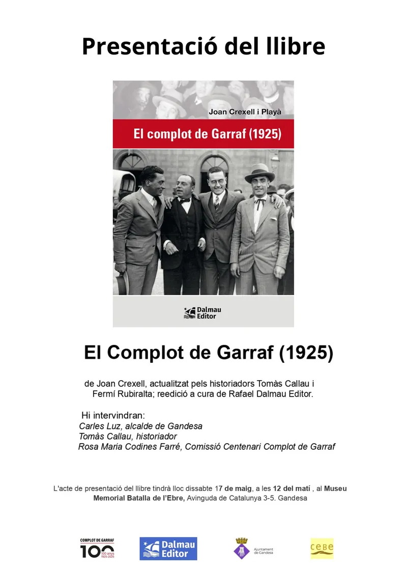Cartell: Presentació del llibre "El Complot de Garraf (1925)"