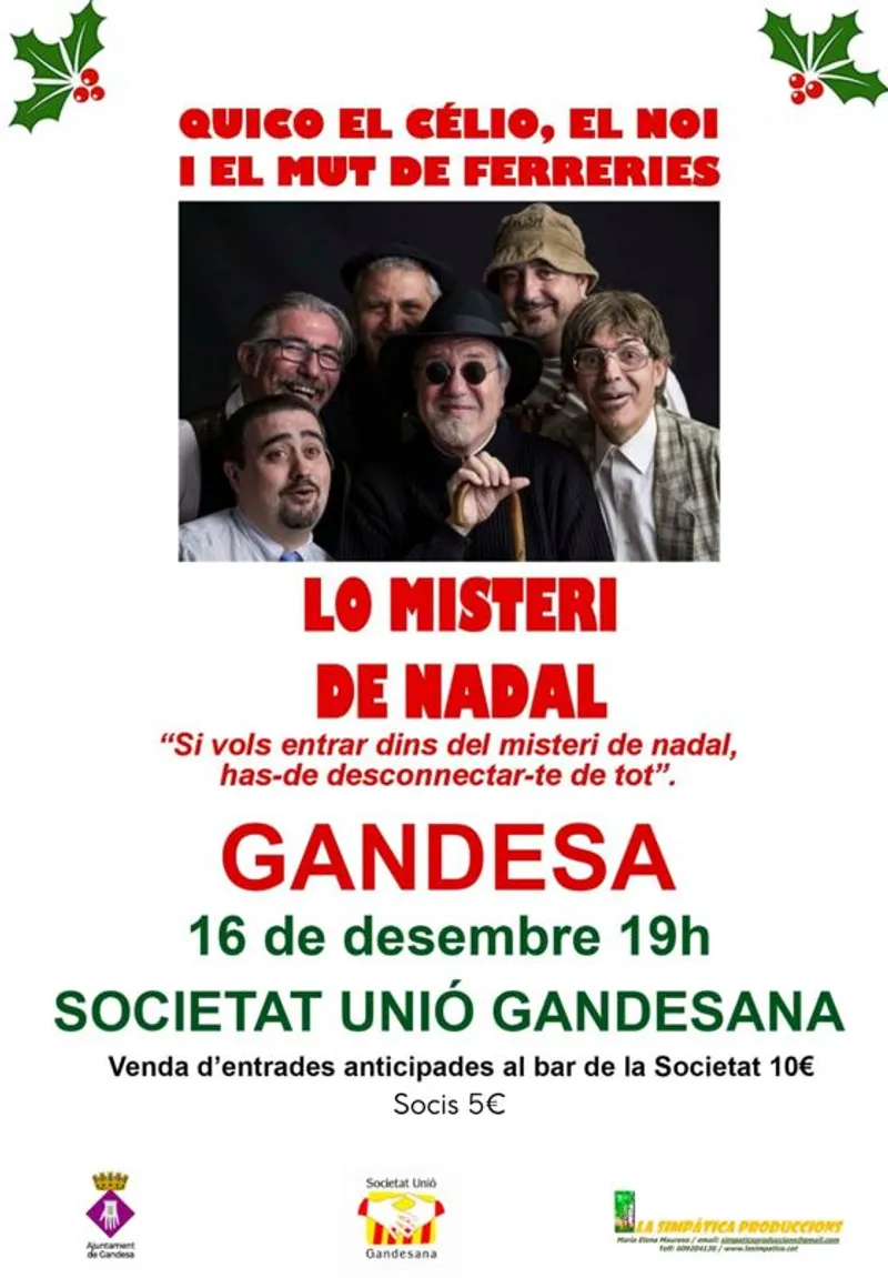 Cartell: Concert de Quico el Celio, el noi i el mut de ferreries - "Lo misteri de Nadal"