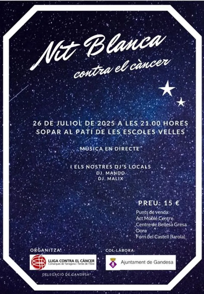 Cartell: ACTIVA'T 2025 - NIT BLANCA CONTRA EL CÀNCER
