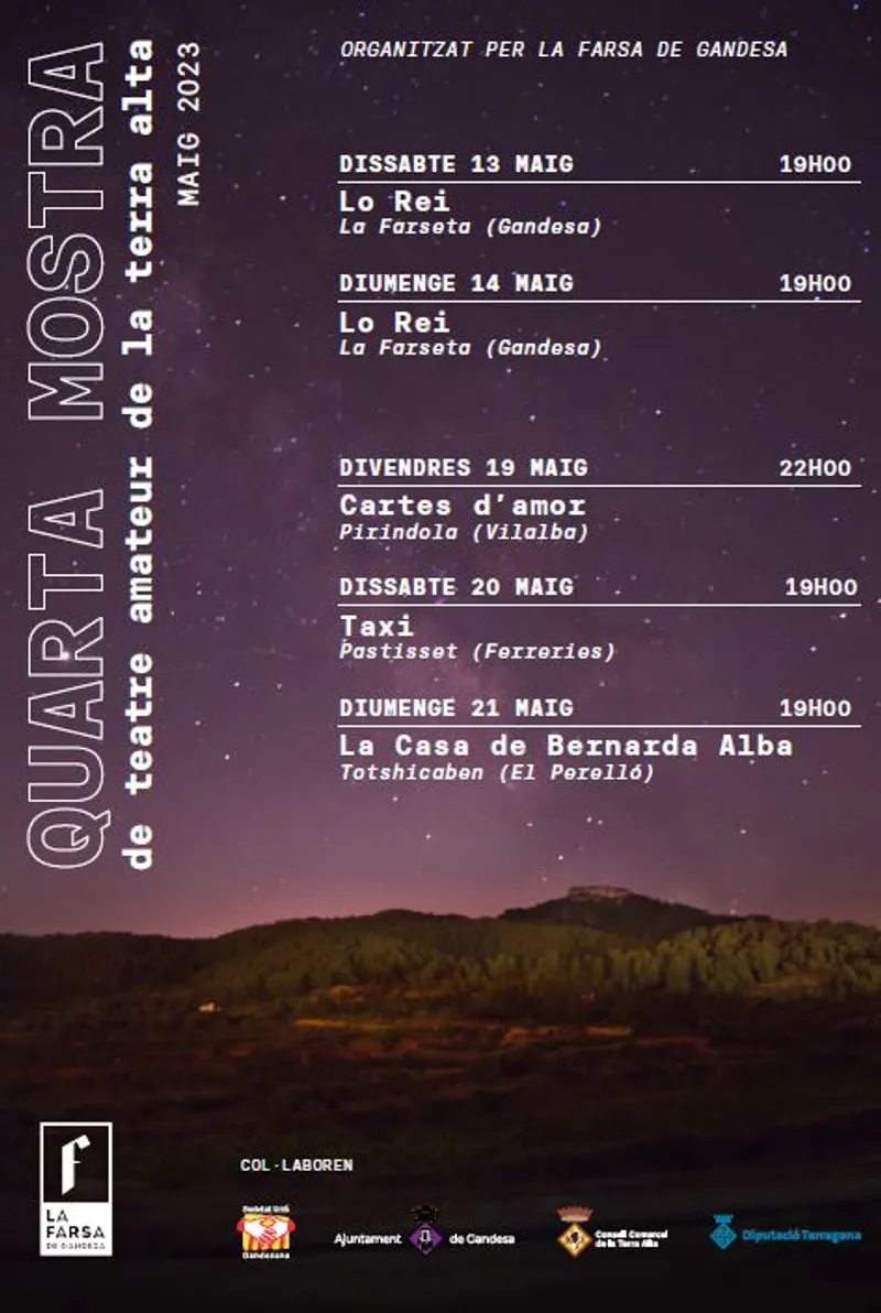 Cartell: QUARTA MOSTRA de teatre amateur de la Terra Alta - Maig 2023